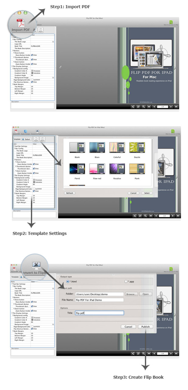 easy steps of using Flip PDF for iPad (Mac)